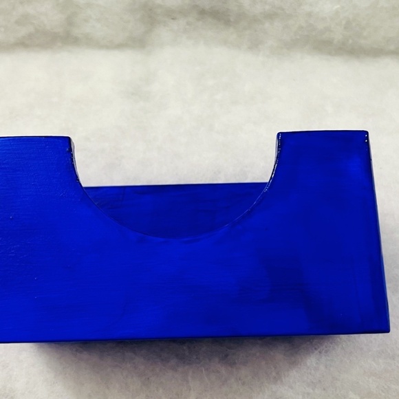 Unique, 1-of-a-kind 6 pc coaster set Deep Blue Pink & holder WOOD - Picture 3 of 4